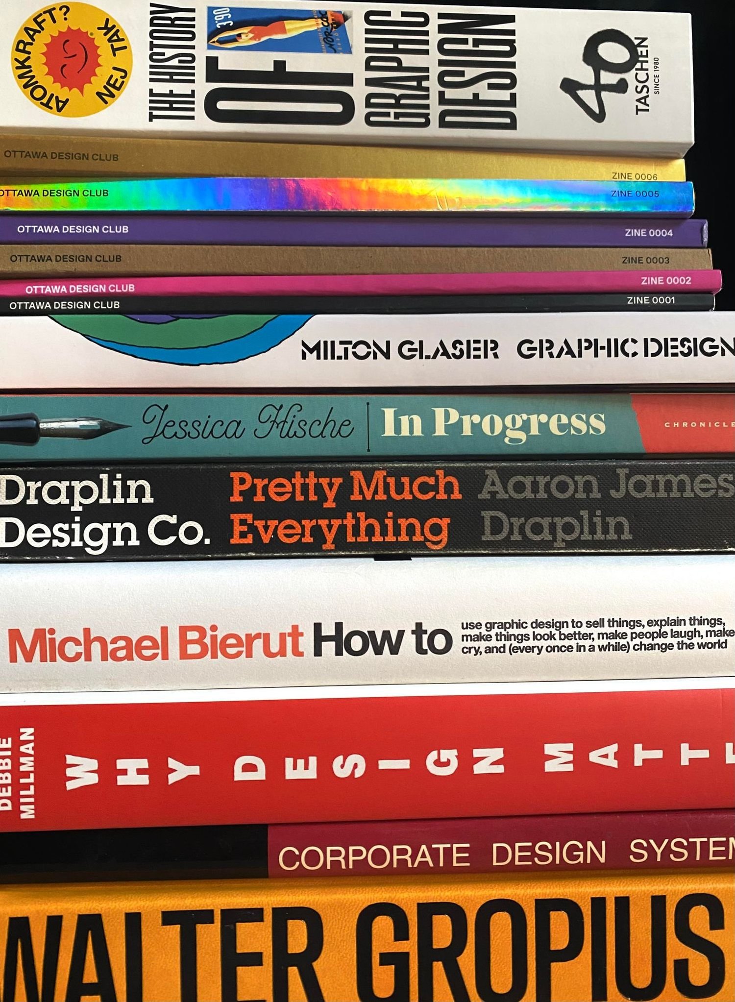 A stack of design books