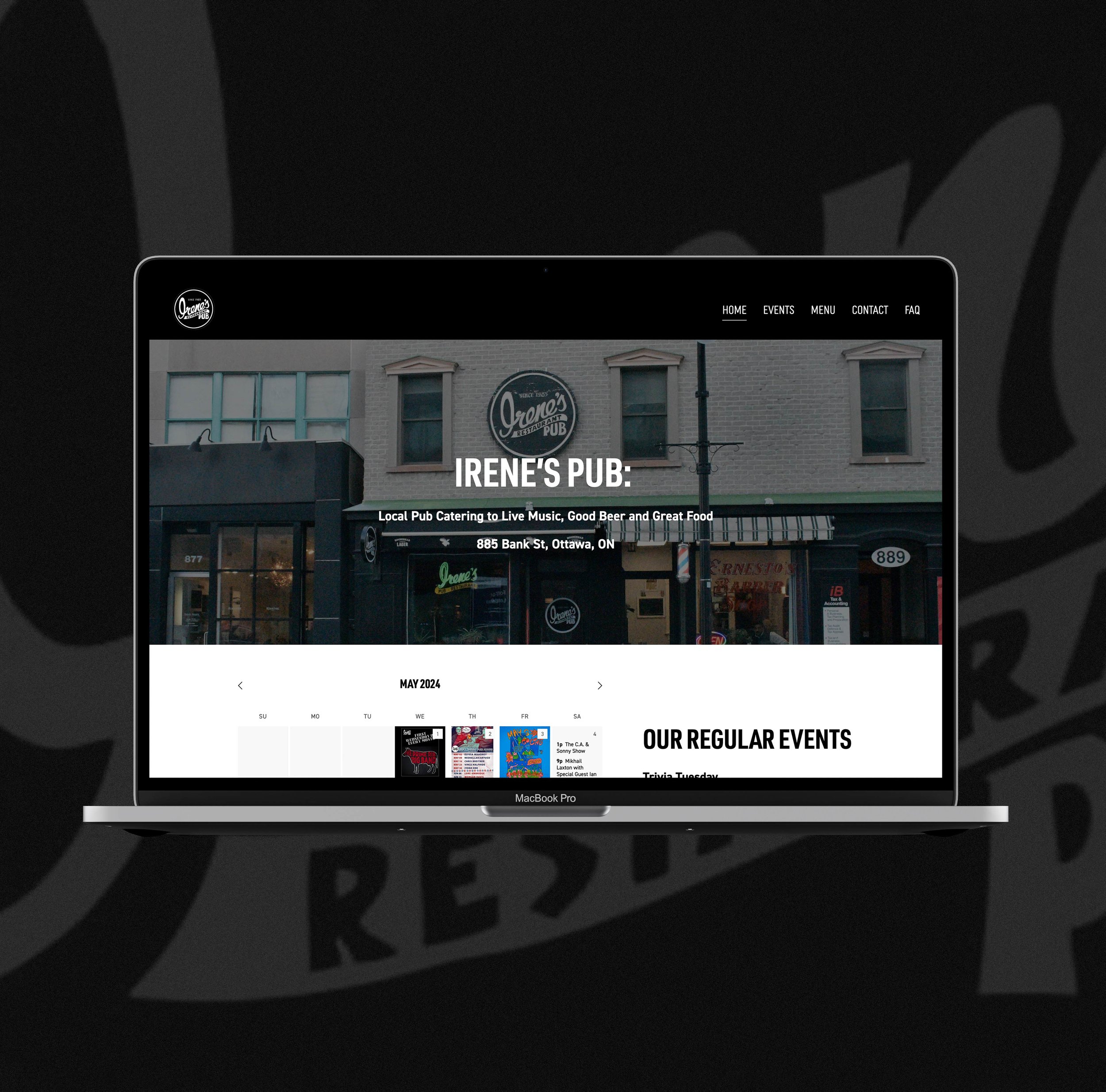 Irene’s Pub website header